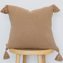 Load image into Gallery viewer, Raised Stripes Textured Rib Knit Throw Pillow Cover with Tassels
