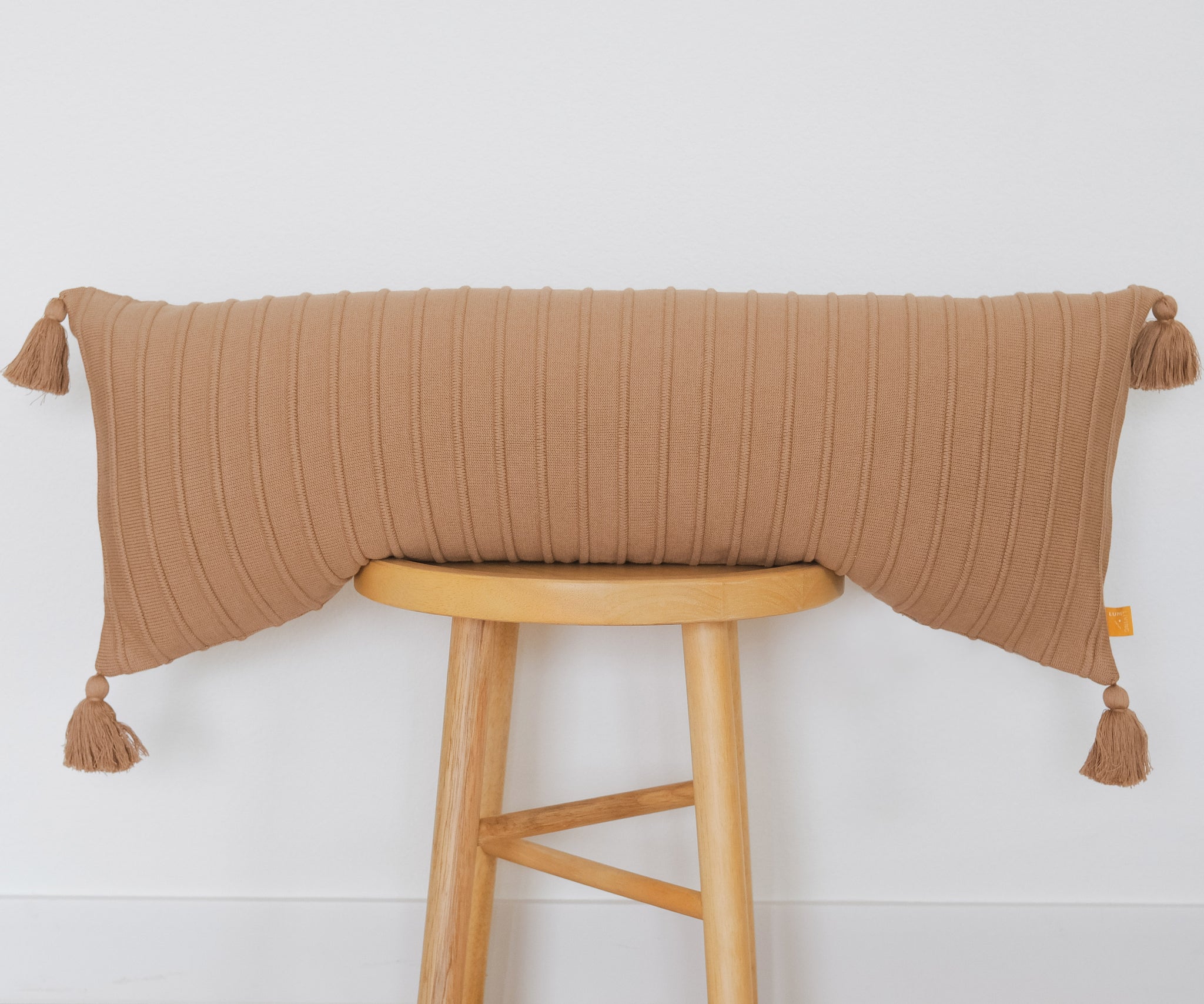 Rib Knit Lumbar Pillow Cover with Tassels Lumi Living